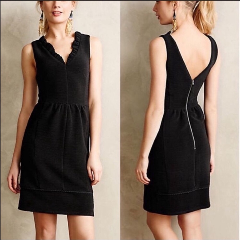 Anthropologie Maeve Black Ruffled Ottoman Dress